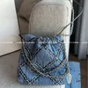 designer bag women chenel 24P Mini Tanning Denim Garbage Bag 22bag Chain Bag Large Capacity