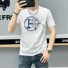 Men's T-Shirts designer 2024 Summer New European men's round neck slim fit trendy brand hot stamping ice silk short sleeved breathable thin T-shirt 9316