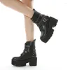 Botas Mujer Autumn Rivet Chain Wmen's Ladies Black Toble Plataforma Tacón Chunky Punk Punk Shoes Goth Motocicleta Femenina agradable