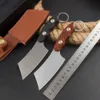 Promotion H0421 High Quality Kitchen Knife D2 Stone Wash/Titanium Coated Blade G10/Rosewood Handle Outdoor Camping Hiking Fixed Blade Knives with Leather Sheath