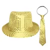 Bérets Sequin Fedora Hat Jazz Performance et cravate pré-cravate rétro disco Halloween fête des accessoires brillants pour les enfants adultes