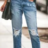 Women's Jeans Streetwear Ripped Skinny Denim Trousers Spring Summer Cotton Wash Cropped Distressed Female Pencil Pants