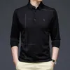Summer Thin Mens Ice Silk Long-Sleeved T-Shirt Lapel Polo Shirt Loose Spring and Autumn Clothes Top 240420