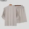 Incerun 2023 Koreaanse stijl Men Solid Simple Sets Shirts Shirts Shirts Shorts Fashion Street Verkoop Twopeage S5XL 240411