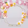 Dual Geometric Shaped Gold Metal Hexagon Heptagon Balloons Flowers Backdrop Stand Wedding Decoration Door Arch Frame 240419