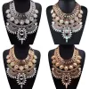 Necklaces Boho Ethnic Big Bib Maxi Choker Women Jewellery Indian Vintage Statement Crystal Rhinestone Large Collar Necklace Girl