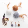 Toys Cat toy plush ball with feathers interactive fun chase pet supplies