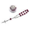 Strand Red Wood Rosary Bracelets With Box Alloy Cross Catholic Jewelry