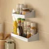 Racks Wall Mount Spice Rack Säsmesslandsarrangör Hängande kryddlagringsstativ Scoop Spade förvaringshylla med självhäftande plast utan stans