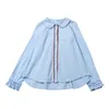 Blouses des femmes Imakokoni 2024 printemps original coton pur bleu rond coude à manches longues pour femmes 24479
