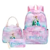 Sac à dos new kawaii gelé girls kids 3pcs stylo à lunch sacs bookbags femmes adolescents sacs scolaires de voyage arc-en-ciel