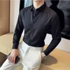 Herrklänningskjortor Högkvalitativ Modal Tyg Sömlös skjorta för män 2024 Luxury Long Sleeve Solid Business Elasticity Slim Fit Casual Tuxedo