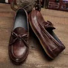 Casual Shoes Euro Size Super Soft äkta Leather Men's Bow-Knot loafer Leisure Affärsman Koncise Driving Car Lighweight Flats