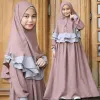 Kleding 2 stks kinderen meisjes abaya ramadan moslimgebed kledingkleding hajab maxi jurk set gewaden islamitische kinderen kleedt kafan robe Arabische kleding