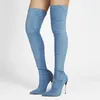 Stiefel 2024 Winter große Größe Frauen über dem Knie sexy High Heels spitzen Zehen Wildleder Elastizität Frauen lang