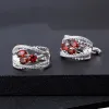 Earrings GEM'S BALLET 1.78Ct Natural Red Garnet Three Stones Clip Earrings For Women 925 Sterling Silver Birthstone Earrings Fine Jewelry