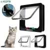 Kooien hondenkat flap deur met 4 -way slot beveiligingsklautdeur voor honden kat katten katten puppy veiligheid poort abs plastic kleine huisdieren benodigdheden