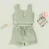 Vêtements Ensembles d'été pour tout-petit bébé filles filles tenue Vêtements de couleur solide bouton de ventre à crampons