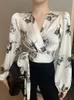 Satin Silk Sexig mönster Black Clothes White Printed Crop Tops For Women Womens Shirt Blus Cool Sale of Modern Long Tall S M 240419