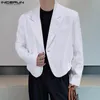 Inderun Men Blazer Solidny kolor Lapel Long Sleeve One Button Korean Male Casual Suits Fashion Fashion Płaszcze S5XL 240422