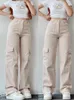 Y2K Women Vintage Cargo Pants Streetwear Techwear Korean Harajuku Parachute Pants Beige Sweatpants Wide Leg Joggers Byxor 240420