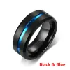 Bands Fashion 8MM Men's Stainless Steel Rings Blue Red Colorful Groove Beveled Edge Wedding Engagement Ring Men's Anniversary Jewelry