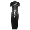 Summer Chinese Style Solid Color Embroidered Slim Split Cheongsam Dress for Women