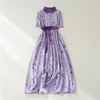 Vestidos de festa Limiguyue Purple Maxi Dress Summer Women Flower Print Ethnic Vintage Torno