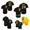 Football Jerseys Pirates Uniform Jersey 21 Clemente Gray Black White Cardigan Embroidered Blank T-shirt