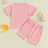 T-shirts Visgogo Baby Girl Summer Desse Sisters Matching Outfit Letter Print Crew Neck Hort Sleeve T-shirts Tops Elastische taille shorts