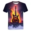 Erkekler Tişörtleri 2024 Müzik Gitar 3D Tshirt Yaz Erkekler/Kadın Gömlek Tişört Sıradan Tişört/Sokak Giyim Erkek Kıyafet
