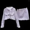 Robes de travail Jupe de style de style set Femelle 2024 Hiver à paillettes en tweed Coat court en matelas en deux pièces.