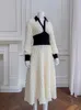 Abiti casual colorblock Design giuntato per le donne maniche lunghe bavaglio ad alta vita abito elegante sottile abito femminile 3wq9600