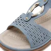 Sapatos casuais verão mulheres 2cm plataforma 3cm cunhas saltos baixos sandálias Lady moda metal azul Sandles confortável praia boêmio