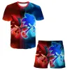 Tシャツ新しいスーパーソニックTシャツスーツサマーファッションアニメソニック3Dプリントメンズチルドレンルーズショートスリーエレブパターンスーツ414T