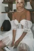 Vestidos casuais vestido branco feminino veja através de malha mangas curtas v pescoço de pescoço de renda floral de cor de cor sólida festa de verão Princesa de dama de honra