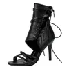 Sapatos casuais strap strap sandálias sexy gladiator lace up peep toe salto alto 11,5 cm Botas de tornozelo preto