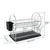 Kitchen Storage 2-Tier Drying Dish Rack For Counter Utensils Drainer With Cup Holder Chopstick Tableware Organizer Basket