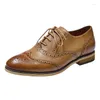 Casual Shoes 2024 Women Pumps Natural Leather Plus Side 23-26cm Retro British Style Brogue Lace Up Genuine