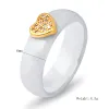Bandas Moda Heart Heart White Black Ceramic Ring com Jóias de Zircão CZ Promessa de noivado feminino Promessa de casamento para festa