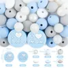 34PcsSet Silicone Beads Round Chew Beads Set I Love Mum and Dad Beads Food Grade DIY Pacifier Chain Clips Jewellery Accessories 240422