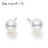 Earrings Baroqueonly AAAAA 925 Sterling Silver Natural Freshwater Pearl Earrings Small Bulb Real Round 67MM Gift for Women EBA