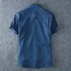 Men's Casual Shirts Blue Denim Short Sleeve Jean Summer High Quality Men Cotton Light Plus Size L-8XL