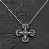 Ch Trendy Brand Crooker Old Medium Square Flame Cross Necklace Thai Silver Mens and Womens Hip Hop Flower