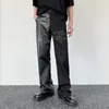 Calça masculina poucos QTQ bordando bordado casual PU Couro Personalidade de Streetwear Moda Moda Menina Calça 2024 9C5070