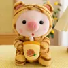 Bubble Pig Plush Toy fylld Animal Bunny Frog Unicorn Tiger Pillow Cup Milk Tea Boba Plushies Doll Birthday Present Cuddly Baby 240422