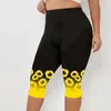 Pantalon féminin Capris Womens Summer Fitness Capris Leggings Gym Exercice de tournesol imprimé couleur bloquer les leggings décontractés Y240422
