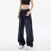 Pantalones de mujeres Mujeres de trabajo para mujeres Piernas anchas Y2K Jeans Grandes bolsillos Longitud del piso Spring Summer Dancing Hip Hop Denim de gran tamaño