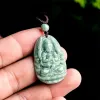 Colliers Natural Green Grade A Jadéite Small Chinois Chinois Huit Bouddha Guanyin Amulet Pendant Collier Certifié femme Bijoux Gift