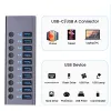 Hubs 10 ports USB 3.0 CHARGING CHARGING 5 Gbps Terrain de données Sparking Splitter Station d'amarrage Power 60W Interrupteur d'éclairage LED Adaptateur